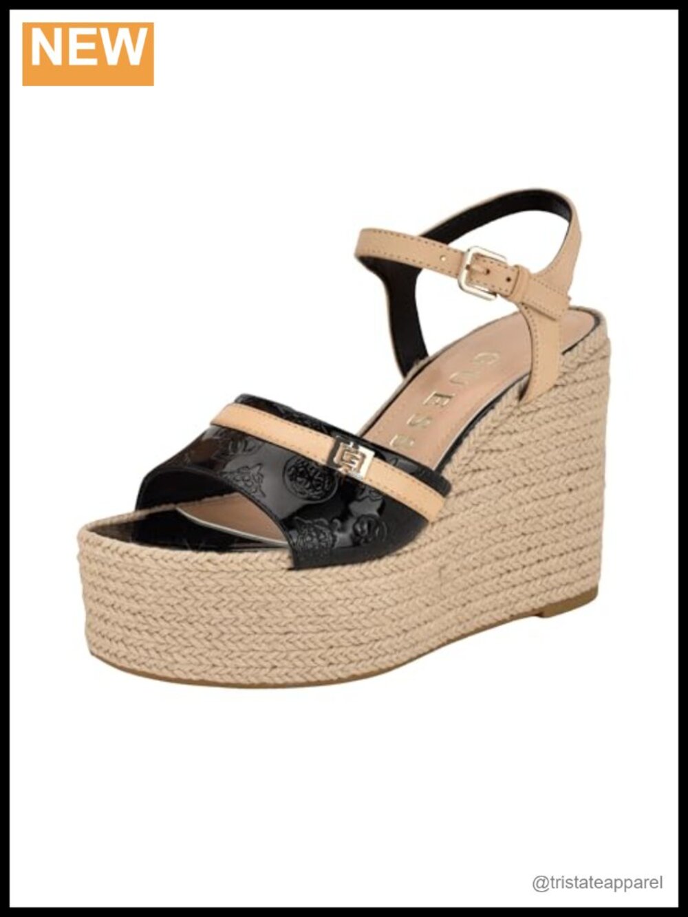 Faux Patent Leather Platform Espadrille Wedge Sandal Buckle Ankle Strap